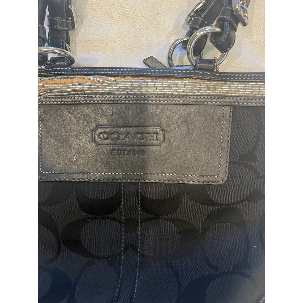 Coach Gallery Signature Khaki Suede Purse 10445 Beaded Tote Handbag Purse Blackd - Picture 5 of 14